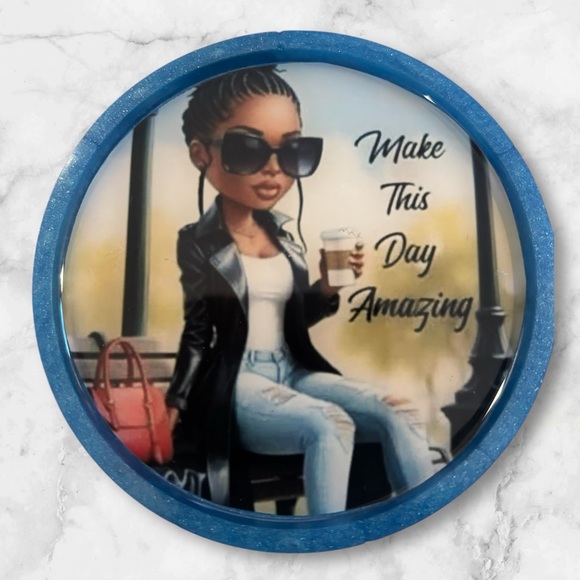 NORE’S NOVELTIES Set of 2 Round Handcrafted Coaster  “AMAZING DAY” - Picture 1 of 4